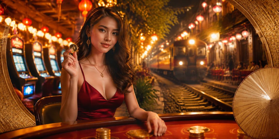Màn hình slots game với hình ảnh nón lá truyền thống Hà Nội, thể hiện chủ đề Việt Nam